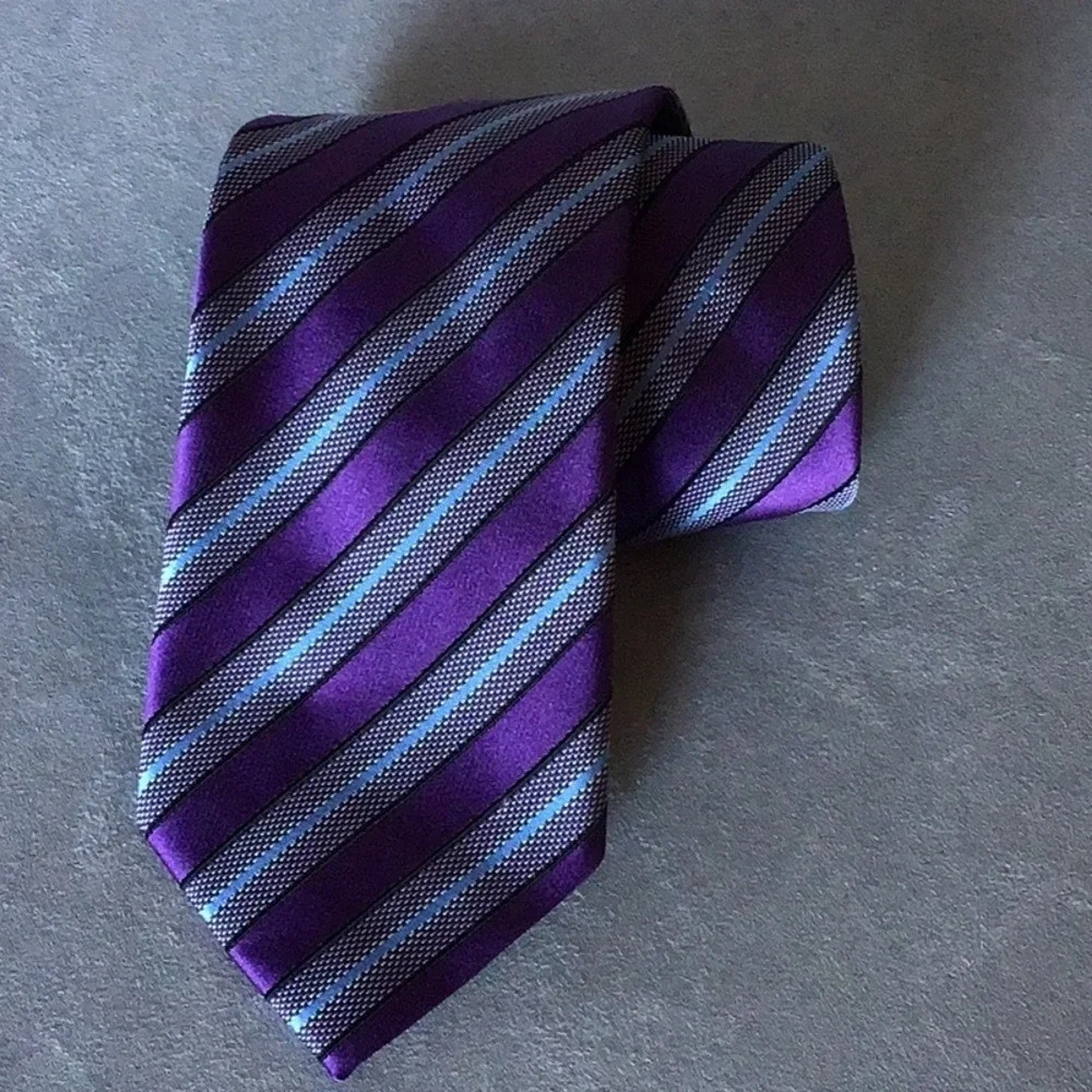 Ermenegildo Zegna Silk‎ Tie Mens OS Purple Excellent Striped Made in Italy